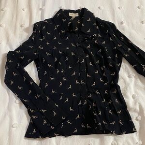 Karen Millen Black Blouse with White Pattern